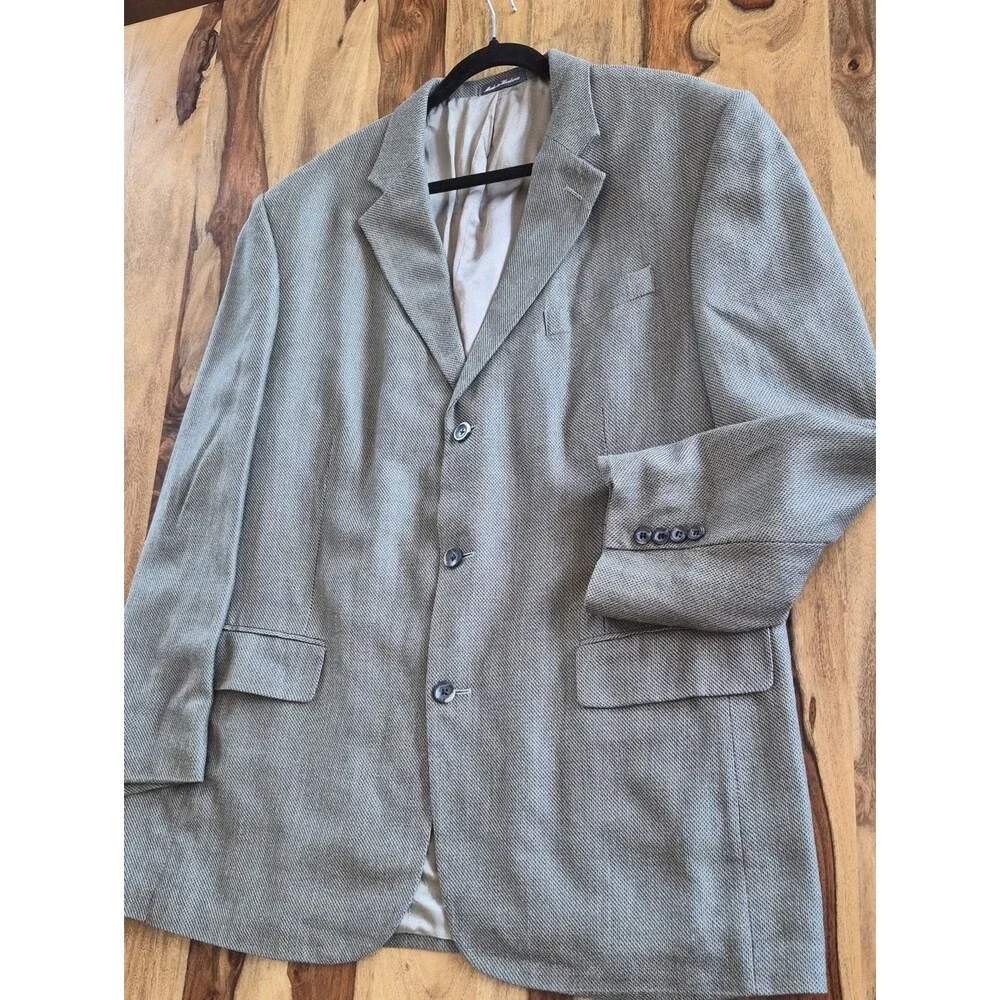 Oscar De La Renta 52% Silk & 48% Wool Woven Jacquard Fabric Blazer SZ 46 Long